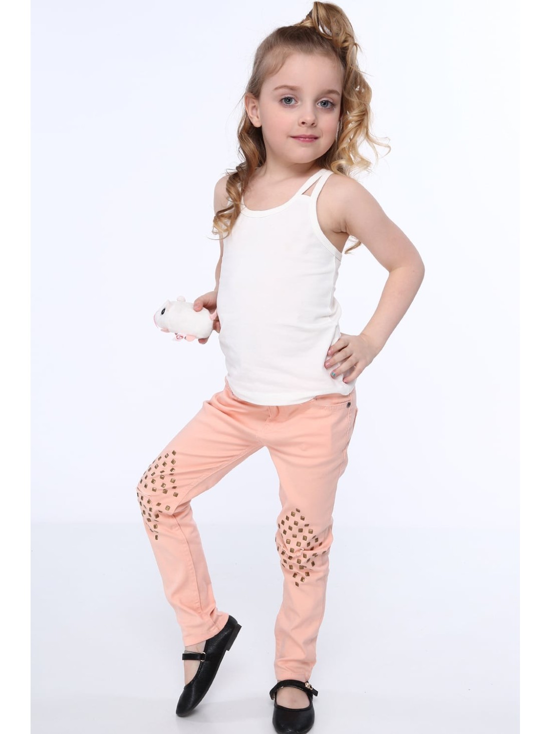 Pantaloni fete cu crampoane plate, somon NDZ310 - Magazin online - Boutique